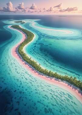 Winding Pink Sand Atolls — Aerial Tropical Lagoon Digital Art
