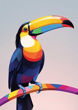 Colorful Geometric Toucan on a Branch