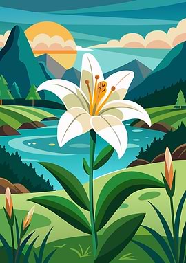 Lily Flower in a Mountain Landscape