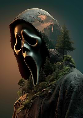 Ghostface Mask with Mountain Landscape