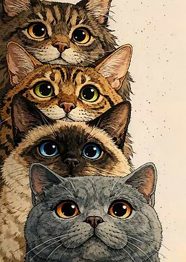 Stack of Adorable Cats