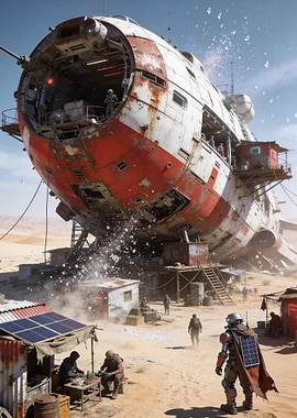 Rusty Spaceship Desert Outpost Art