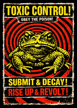Toxic Control Toad Poster, Vintage Psychedelic Frog Wall Art, Retro Rebel Illustration