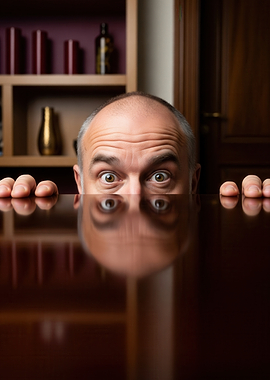 Man peeking over a table