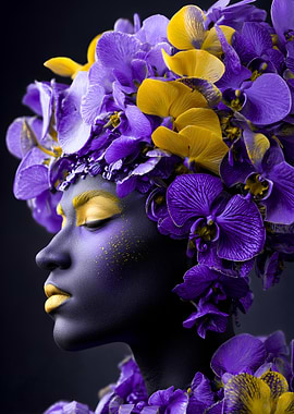 Woman with Floral Headdress and Makeup
