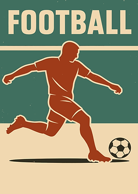 Football Player Kicking Ball Vintage Poster