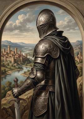 Knight Overlooking a Medieval City