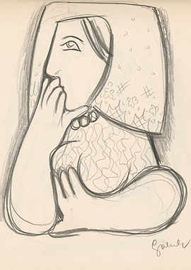 Pensive Woman in Headscarf Sketch