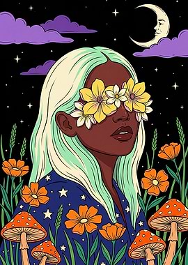 Woman with Flowers Over Eyes