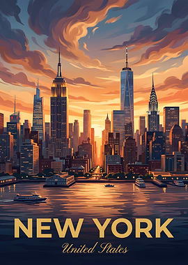 New York City Skyline at Sunset