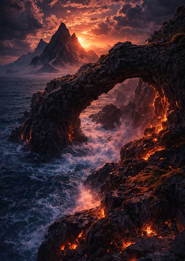 Volcanic Archway Over Crashing Waves