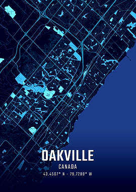 Oakville Canada Midnight City Map