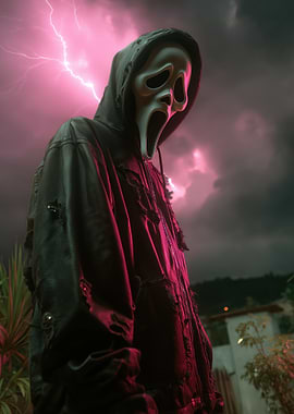 Ghostface Masked Figure with Lightning