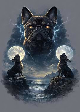 French Bulldogs Howling at the Moon