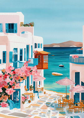 Greek Island Village by the Sea