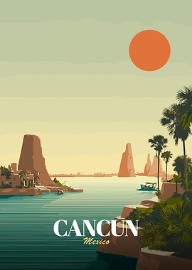 Cancun Mexico Vintage Travel Poster