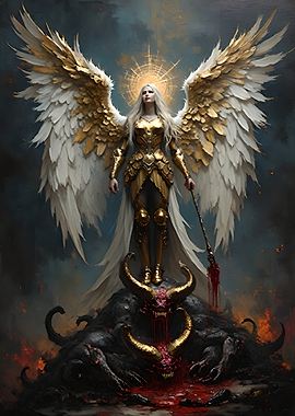 Golden Angel Defeating Demon