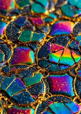 Rainbow Kintsugi Marble Texture Art