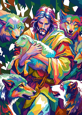 Jesus with Lamb and Wolves