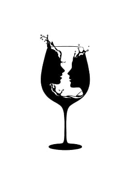 Wine Glass Silhouette with Faces