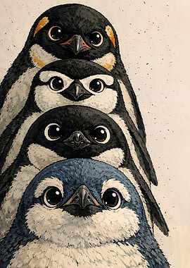 Four Cute Penguins Stacked