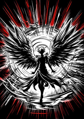 Dark Angel with Fiery Wings