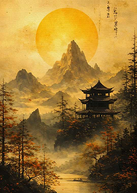 Serene Mountain Pagoda Landscape