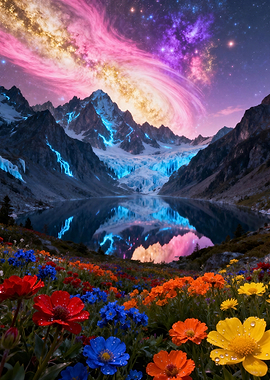 Vibrant Galaxy Over Glowing Glacier