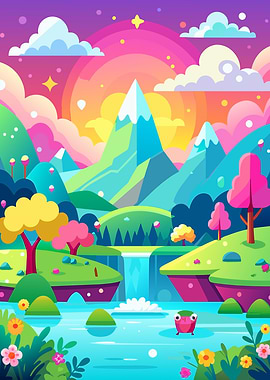 Whimsical Pixel Art Landscape with Creature