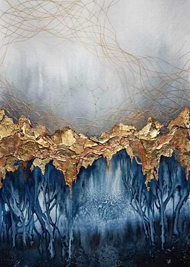 Abstract Mountain Landscape with Gold Leaf
