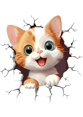 Cute Cat Peeking Through Crack