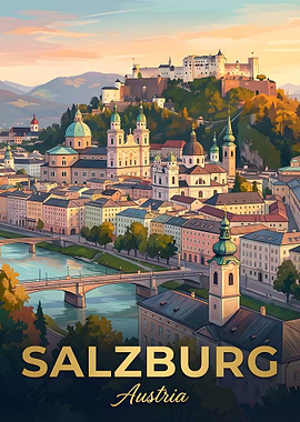 Salzburg Austria Cityscape with Fortress