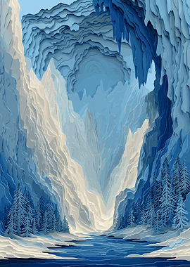 Ice Cave Landscape with River
