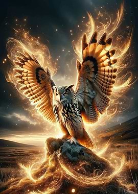 Majestic Owl with Fiery Wings