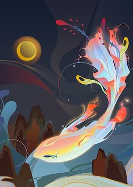 Mystical Koi Fish in Moonlit Water