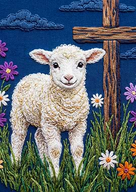 Embroidered Lamb and Cross