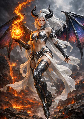 Fiery Demoness with Wings and Horns