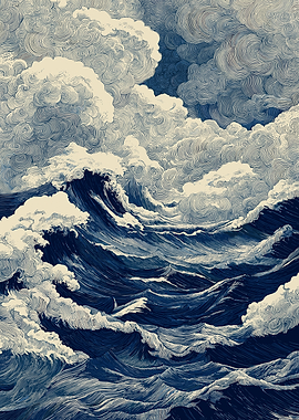 Dramatic Ocean Waves and Clouds