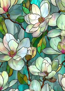 Magnolia Flowers Stained Glass Pattern