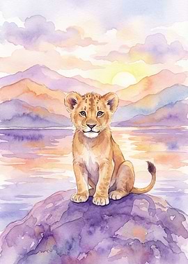 Lion Cub at Sunset