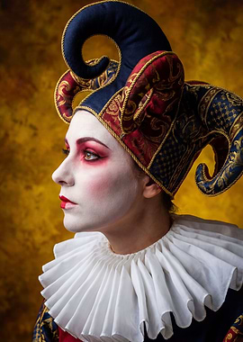 Jester in Costume with Ruffled Collar
