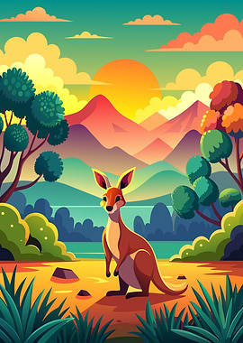 Kangaroo in a Sunset Landscape