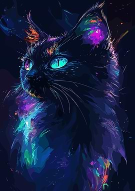 Cosmic Black Cat Portrait