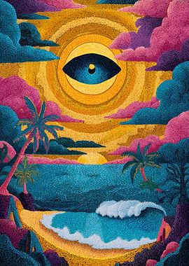 Surreal Eye Sun Over Tropical Beach