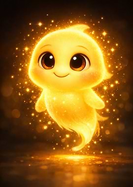 Cute glowing fire spirit character