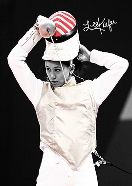 Fencer Lee Kiefer Adjusting Mask