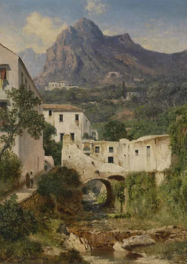 Italian Village Landscape with Mountain