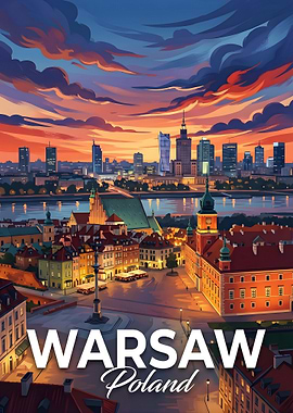 Warsaw, Poland Cityscape at Sunset