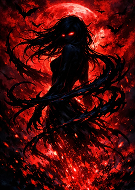 Dark Female Figure with Red Eyes