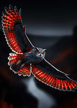 Fiery Owl in Flight